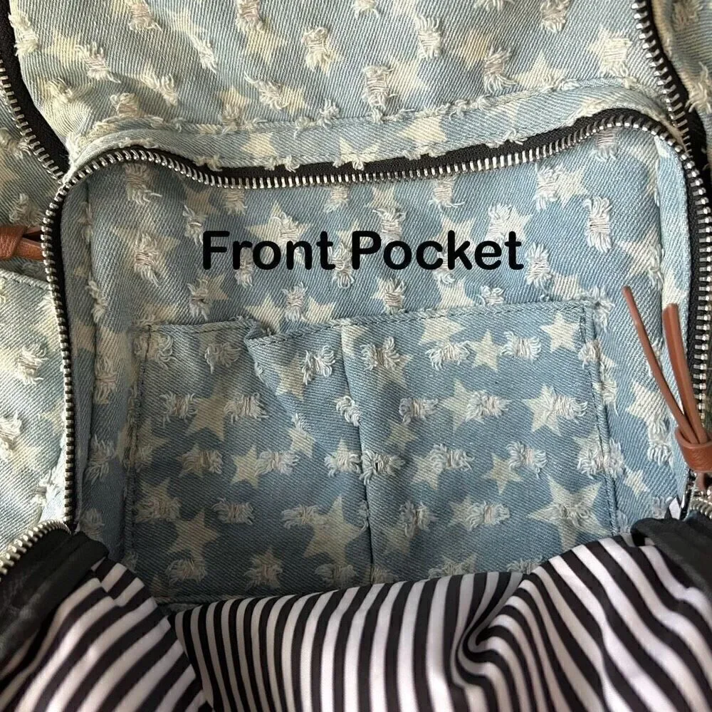 Distressed Denim Stars Backpack MMS Design Studios